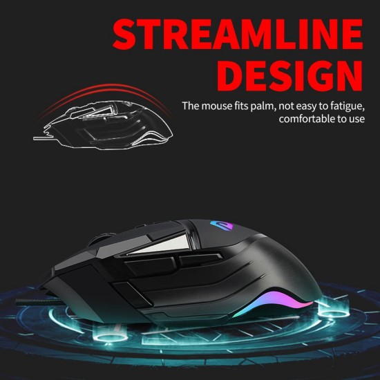 DM502 Wired Gaming Mouse Ergonomic Mice with Optical Engine Maximum 7200DPI 8 Programmable Buttons Colorful RGB Light Effect