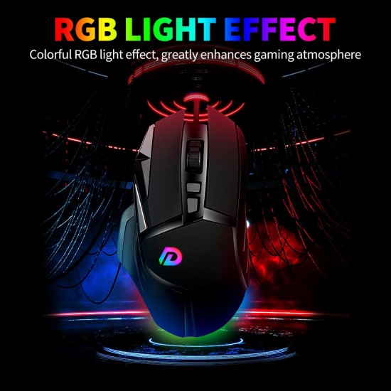 DM502 Wired Gaming Mouse Ergonomic Mice with Optical Engine Maximum 7200DPI 8 Programmable Buttons Colorful RGB Light Effect