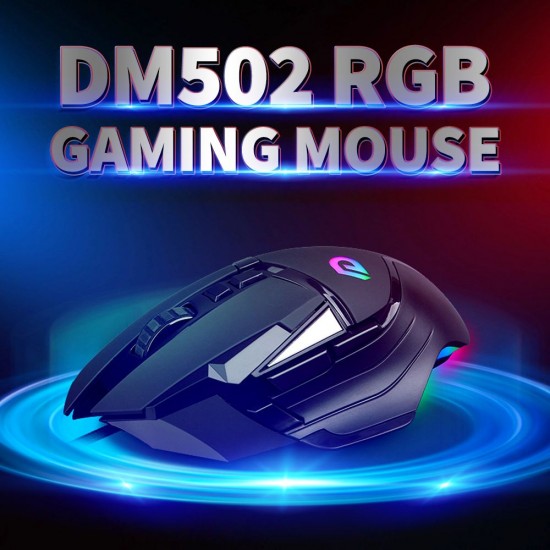 DM502 Wired Gaming Mouse Ergonomic Mice with Optical Engine Maximum 7200DPI 8 Programmable Buttons Colorful RGB Light Effect