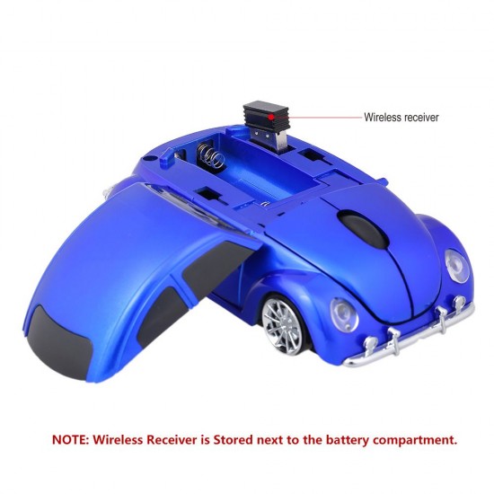 2.4G Wireless Car Mouse USB Computer Mice Car Shape 1000 DPI with LED Light Receiver for PC Laptop Blue