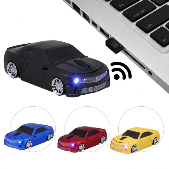 2.4G Wireless Car Mouse USB Computer Mice Car Shape 1000 DPI with LED Light Receiver for PC Laptop Blue