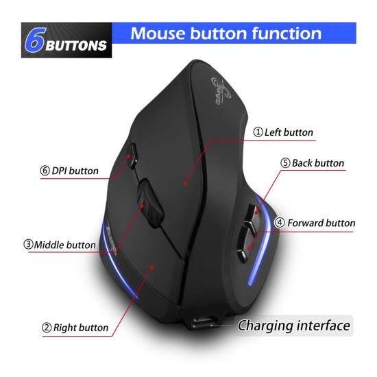 F-35 Mouse Wireless Vertical Mouse Ergonomic Rechargeable 2400 DPI Optional Portable Gaming Mouse for Mac Laptop PC Computer