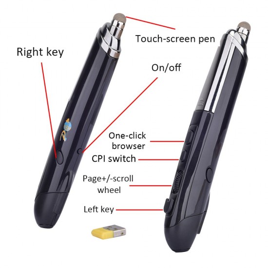 PR-08 2.4Ghz Wireless Optical Touch-pen Mouse 800/1200/1600DPI Wireless Mouse Pen with Web Browsing Laser-Presenter Handwriting Ergonomic Mice for PC Laptop Computer