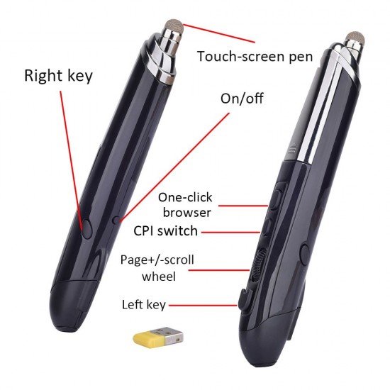 PR-08 2.4Ghz Wireless Optical Touch-pen Mouse 800/1200/1600DPI Wireless Mouse Pen with Web Browsing Laser-Presenter Handwriting Ergonomic Mice for PC Laptop Computer