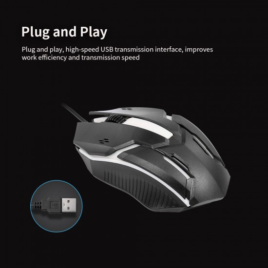 CM-818 Wired Optical Mouse Gaming Mouse 1200DPI USB Gaming Mouse Ergonomic Mouse with Colorful Breathing Light Black