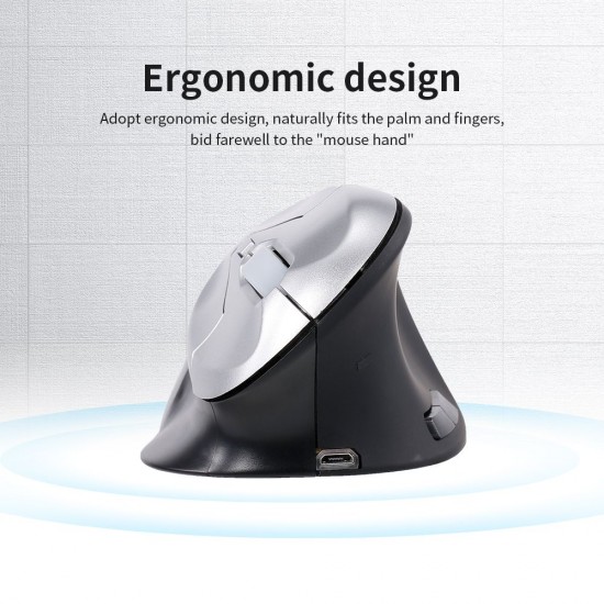 6D Wireless Optical Mouse Vertical Mouse 2.4GHz Gaming Mouse 6 Keys Ergonomic Design Mouse for PC Laptop Black+Silver