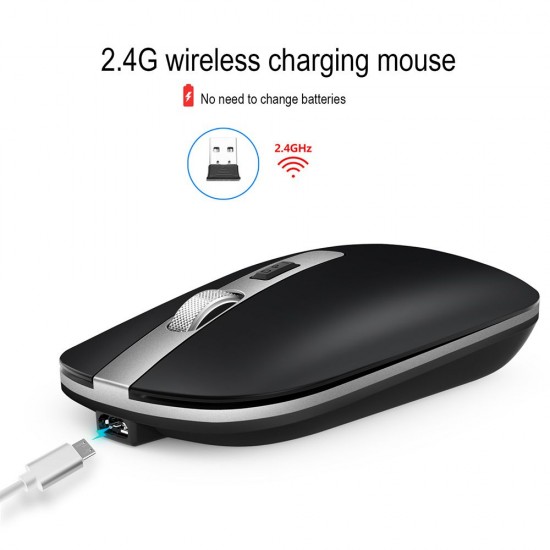 M30 Rechargeable Wireless Mouse 2.4GHz Mice 1600DPI Metal Scroll Wheel For Working Office Black