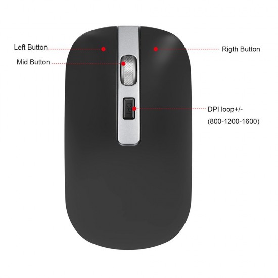 M30 Rechargeable Wireless Mouse 2.4GHz Mice 1600DPI Metal Scroll Wheel For Working Office Black