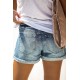 Sky Blue Floral Patchwork Rolled Hem Distressed Denim Shorts