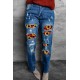 Sunflower Plaid Patch Ripped Boyfriend Jeans