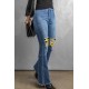 Sunflower Patchwork Raw Hem Distressed Flare Jeans