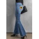 Sunflower Patchwork Raw Hem Distressed Flare Jeans