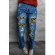 Sunflower Patchwork Straight Leg Distressed Jeans