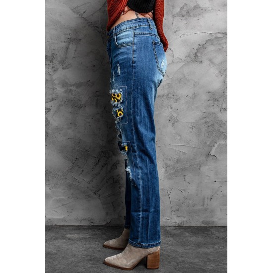 Sunflower Patchwork Straight Leg Distressed Jeans