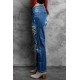 Sunflower Patchwork Straight Leg Distressed Jeans