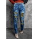 Sunflower Patchwork Straight Leg Distressed Jeans