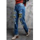 Sunflower Patchwork Straight Leg Distressed Jeans