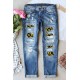 Sunflower Patchwork Straight Leg Distressed Jeans