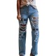 Sky Blue MAMA Leopard Blot Print Distressed Slits Flare Jeans