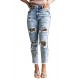 Sky Blue Leopard Patches Patchwork Distressed Faded Jeans