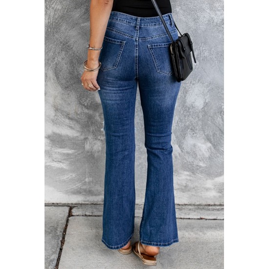 Blue St Patrick Clover Patchwork High Rise Flare Jeans