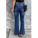 Blue St Patrick Clover Patchwork High Rise Flare Jeans