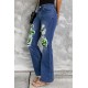 Blue St Patrick Clover Patchwork High Rise Flare Jeans