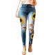 Sky Blue Sunflower Print Ripped Skinny Fit Jeans