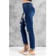 Blue Heart Leopard Patchwork Slim-fit Distressed Jeans