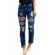 Blue Heart Leopard Patchwork Slim-fit Distressed Jeans