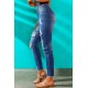 Blue Casual Leopard Animal Print Ripped Jeans