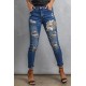 Easter Leopard Bunny Print Patchwork Distressed Skinny Jeans