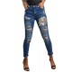 Easter Leopard Bunny Print Patchwork Distressed Skinny Jeans