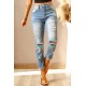 Sky Blue Western Ripped Colorblock Graphic Jeans