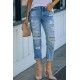 Sky Blue Western Ripped Colorblock Graphic Jeans