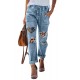 BE KIND Leopard Patches Distressed Jeans