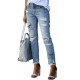 Sky Blue Skull Print Distressed High Waist Slim Fit Boyfriend Jeans