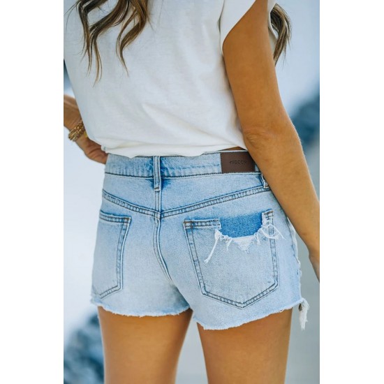 Sky Blue Dandelion High Rise Distressed Denim Shorts