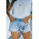 Sky Blue Dandelion High Rise Distressed Denim Shorts