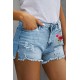 Sky Blue Floral Print Split Distressed High Waist Denim Short