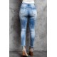 Sky Blue Baseball Letter Print Splicing Skinny High Waist Ankle Jeans