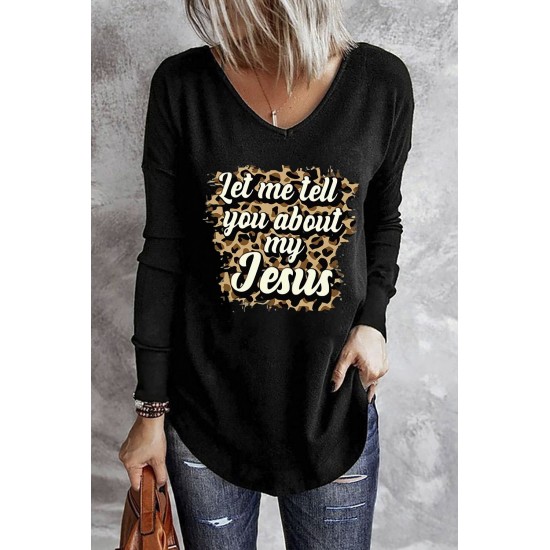 Black Let me tell you about my Jesus Graphic Long Sleeve Knit Top