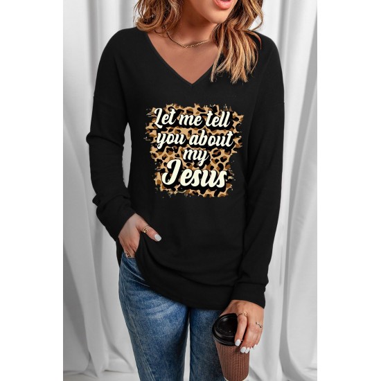 Black Let me tell you about my Jesus Graphic Long Sleeve Knit Top