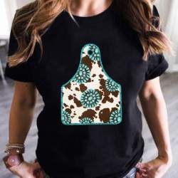 Solid Black Turquoise Cow Ox Horn Tag Graphic Tee