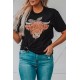 Black Cute Cattle Leopard O-Neck T-Shirt