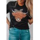 Black Cute Cattle Leopard O-Neck T-Shirt