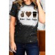 Black Peace Love Coffee Leopard Graphic Print Short Sleeve Tee