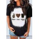 Black Peace Love Coffee Leopard Graphic Print Short Sleeve Tee