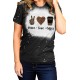 Black Peace Love Coffee Leopard Graphic Print Short Sleeve Tee