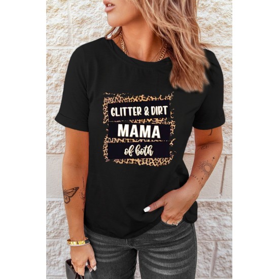 Black Letters Print Rolled Sleeve T-shirt